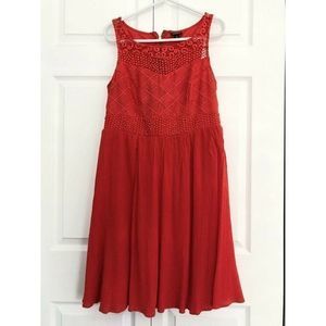 Torrid Coral Red Crocheted Lace Sleeveless Dress 10 Fit Flare Crinkle Christmas‎